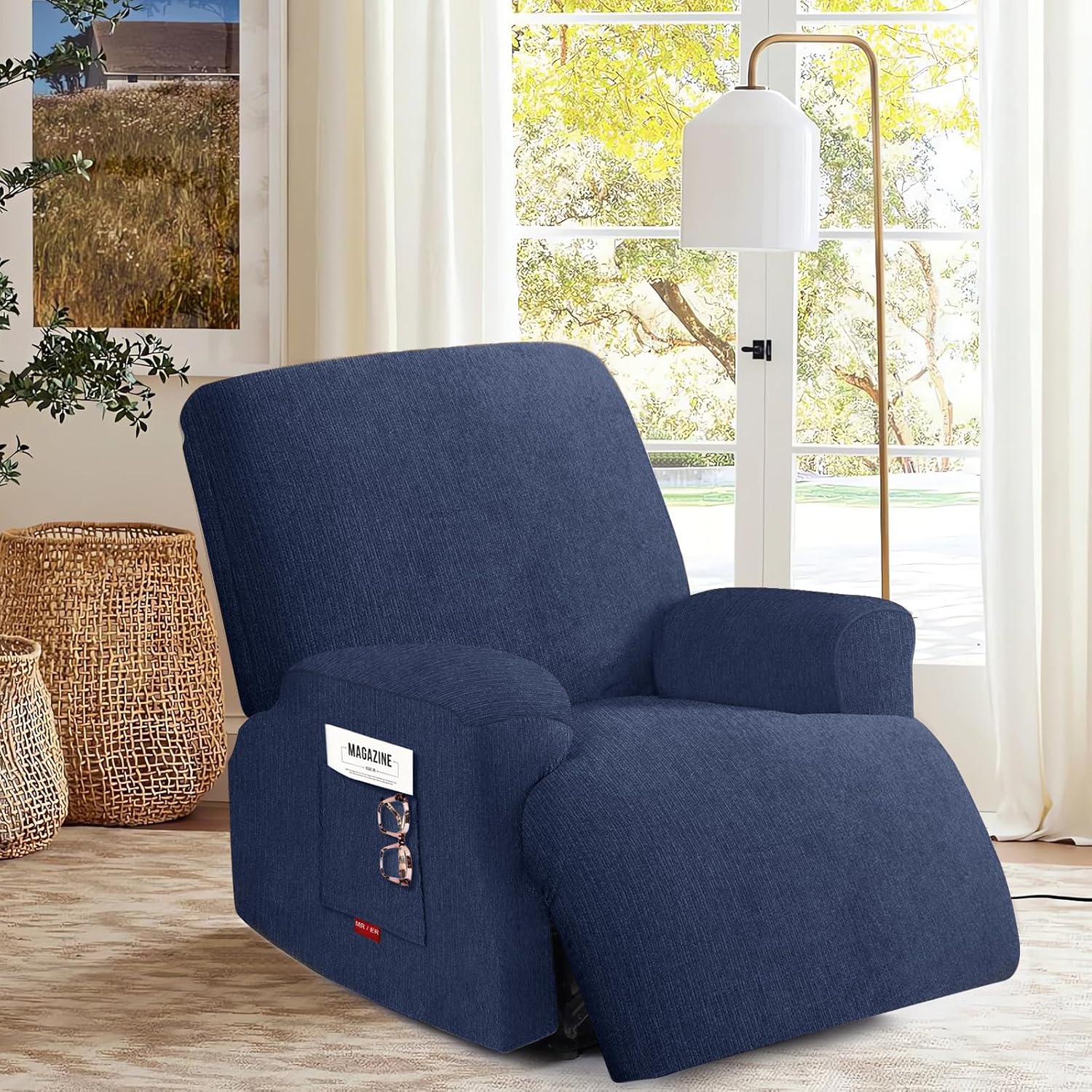 Jcones 3 Pieces Stretch Recliner Chair Covers - Plush Fabric Slipcovers & Durable Furniture Protectors for Kids and Pets (1 Seater, Navy) Navy 1 Seater