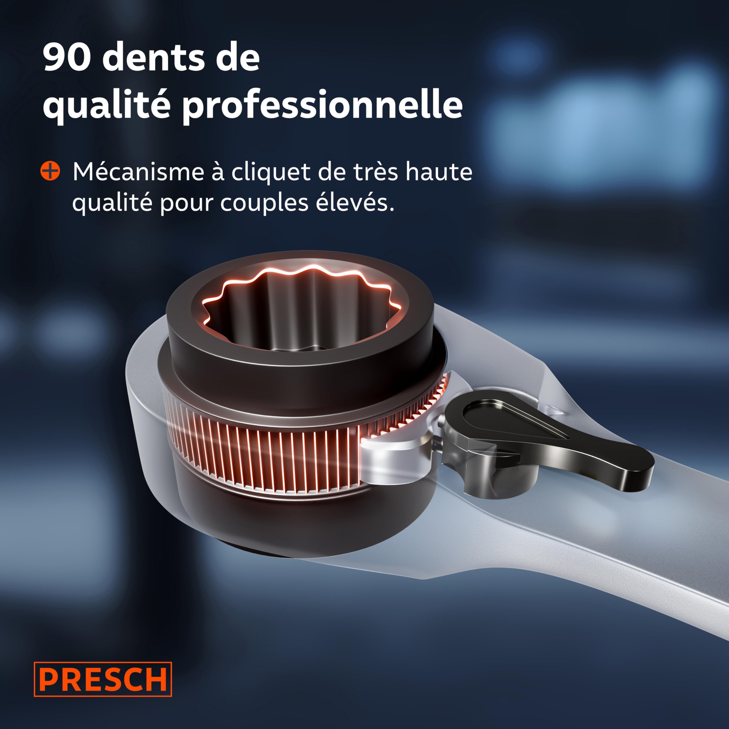 PRESCH Jeu de 4-en-1 clés à cliquet annulaire double 3 pcs avec sacoche 8-19 mm – Fonction à cliquet réversible – Clés extrêmement robuste avec 90 dents & angle de reprise de 4°