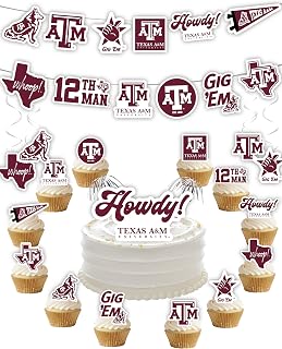 Texas A&M Party Supplies for TAMU Football, Birthday Gift, Graduation Party Banner and Cake Toppers (42 Pieces)(Texas A&M Aggies)