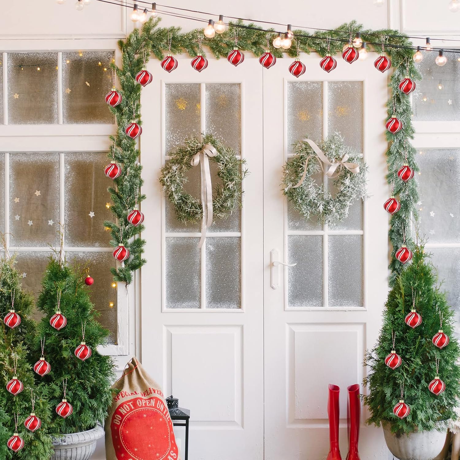 Hungdao 12 Pcs Christmas Decor Peppermint Ornament Set Christmas Candy Cane Balls Ornaments Xmas Candy Cane Decorations Xmas Balls Mini Glass Ornaments for Indoor Outdoor