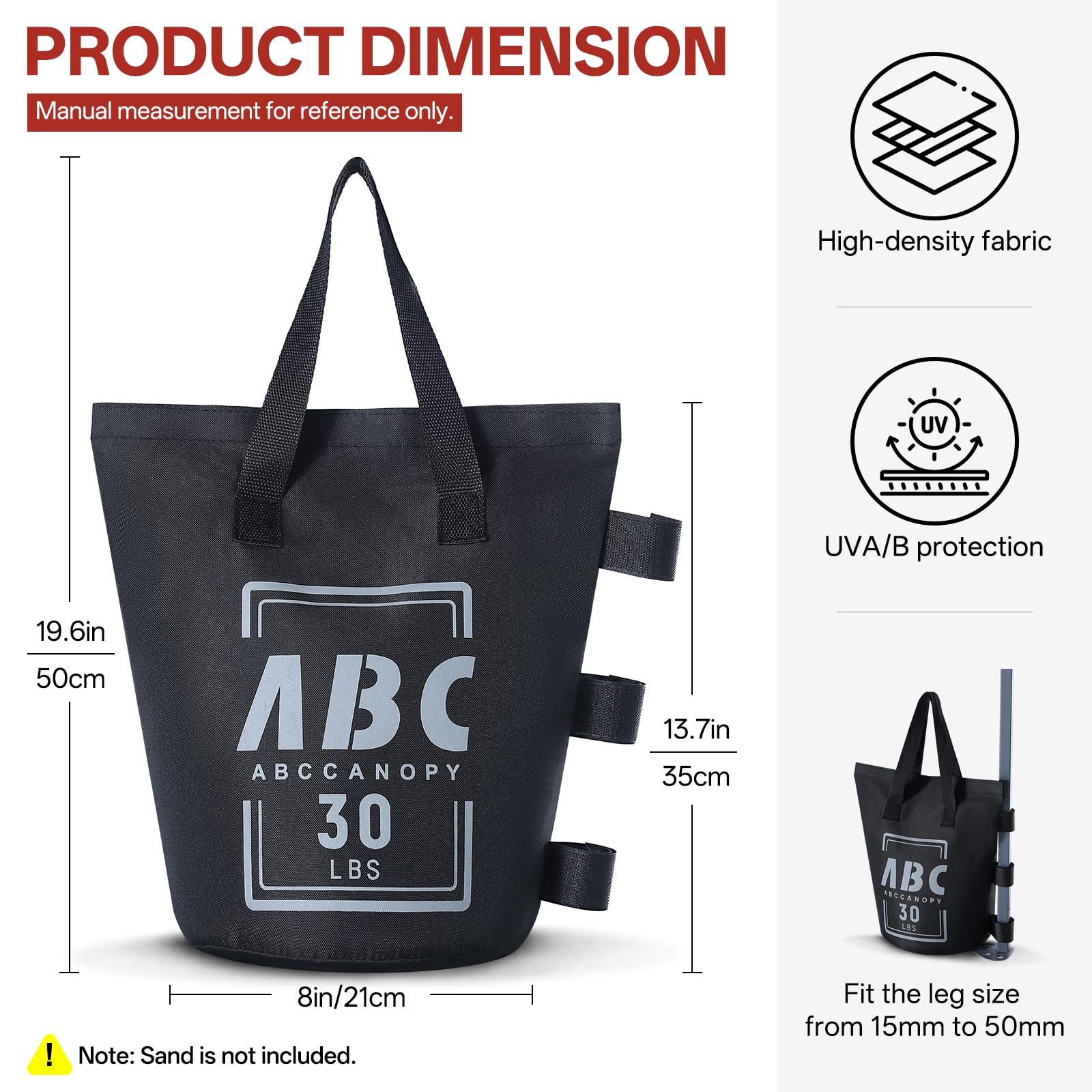 ABCCANOPY - Juego de 4 Pesas para toldo, Bolsas de Arena para Tienda de campaña, Bolsas de Peso para cenador al Aire Libre, trampolín, pérgola (sin Arena)