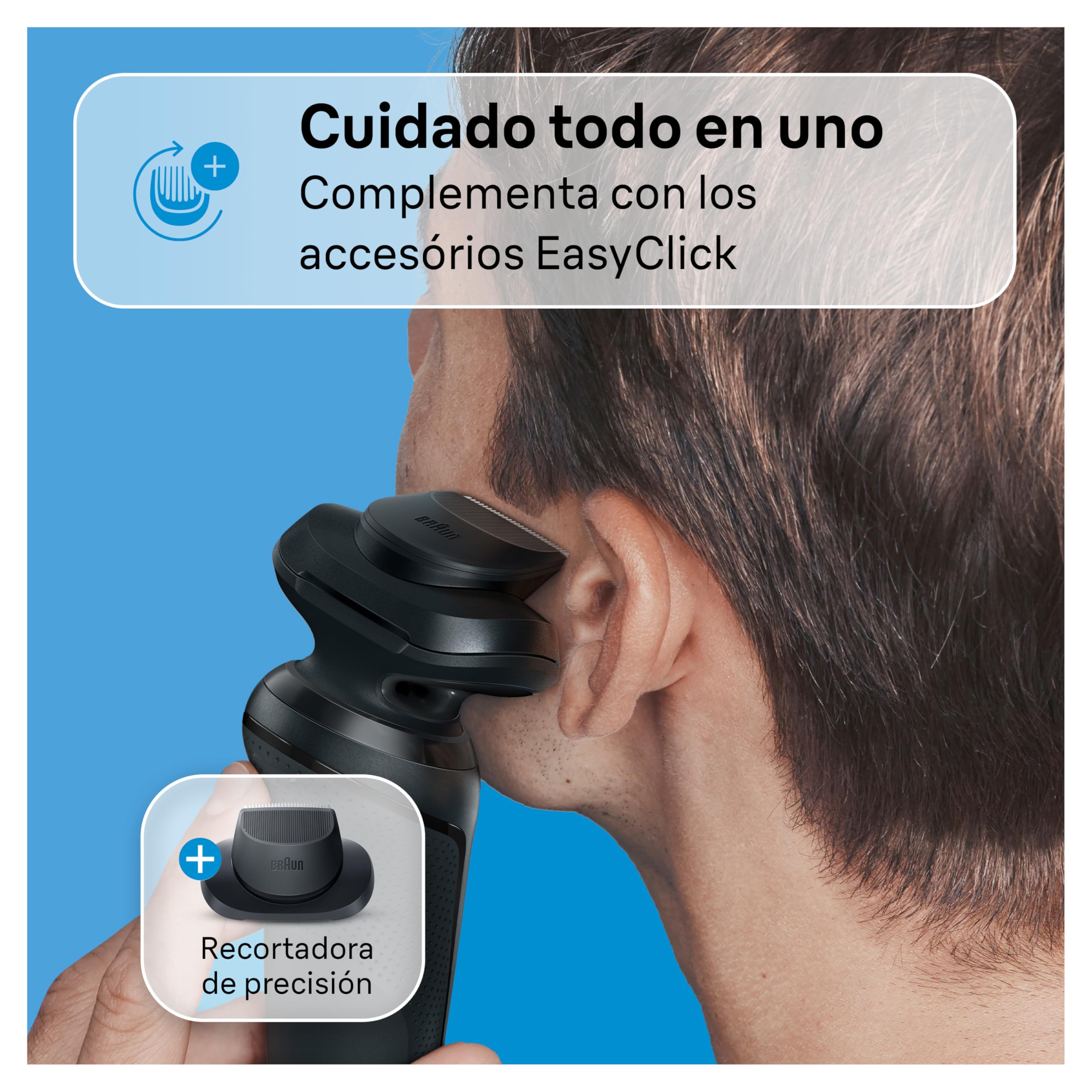 Braun Series 5 Afeitadora Eléctrica Hombre, 52-N7200cc, Negra | Máquina de Afeitar Barba Recargable, con Centro de Limpieza SmartCare Y Recortadora de Precisión, 2 Modos de Afeitado