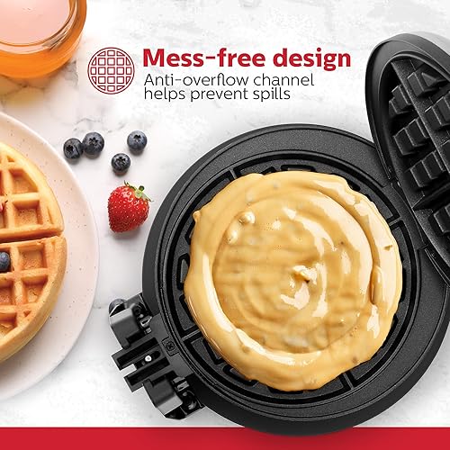 Miniatura 5 de Holstein Housewares Gofrera rotativa con revestimiento antiadherente, acero inoxidable, deliciosos waffles en minutos para comidas diarias, 7
