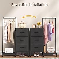 Vista 4 de Cómoda AFLUI para dormitorio con estante para colgar, cómoda de 3 cajones para dormitorio - Negro