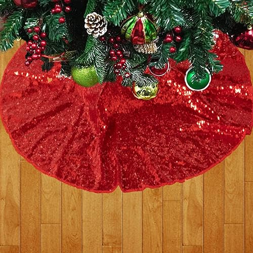 Miniatura 18 de Falda grande para árbol de Navidad, color turquesa de 48 pulgadas, falda redonda de árbol de Navidad, decoración navideña de lujo, faldas de árbol