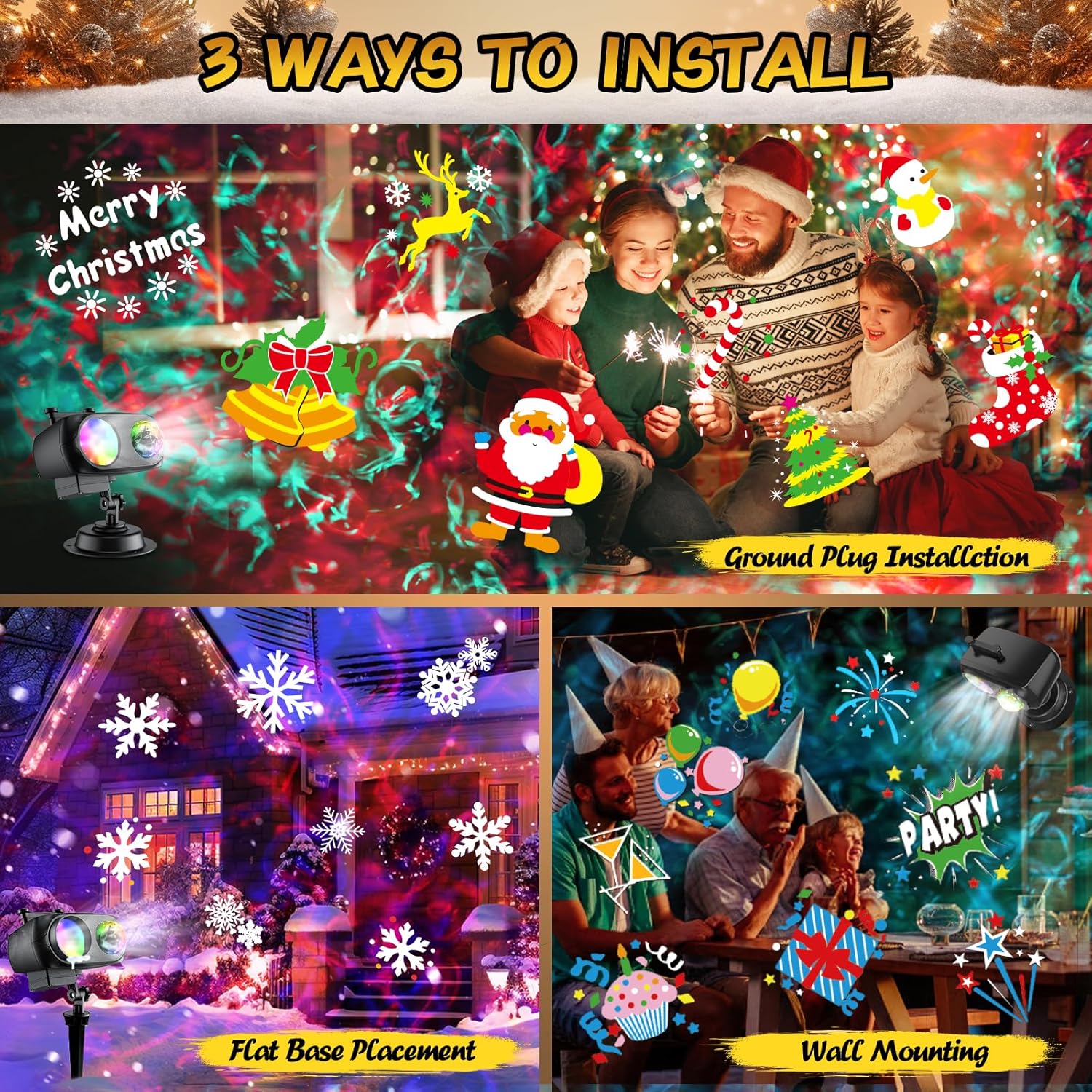 Halloween Projector Lights Outdoor, 10 Slides Pattern HD Effect Christmas Light Projector Outdoor, Christmas Projector Lights Outdoor, 3 Color Light Projector, Firefly Lights Show with Remote Control