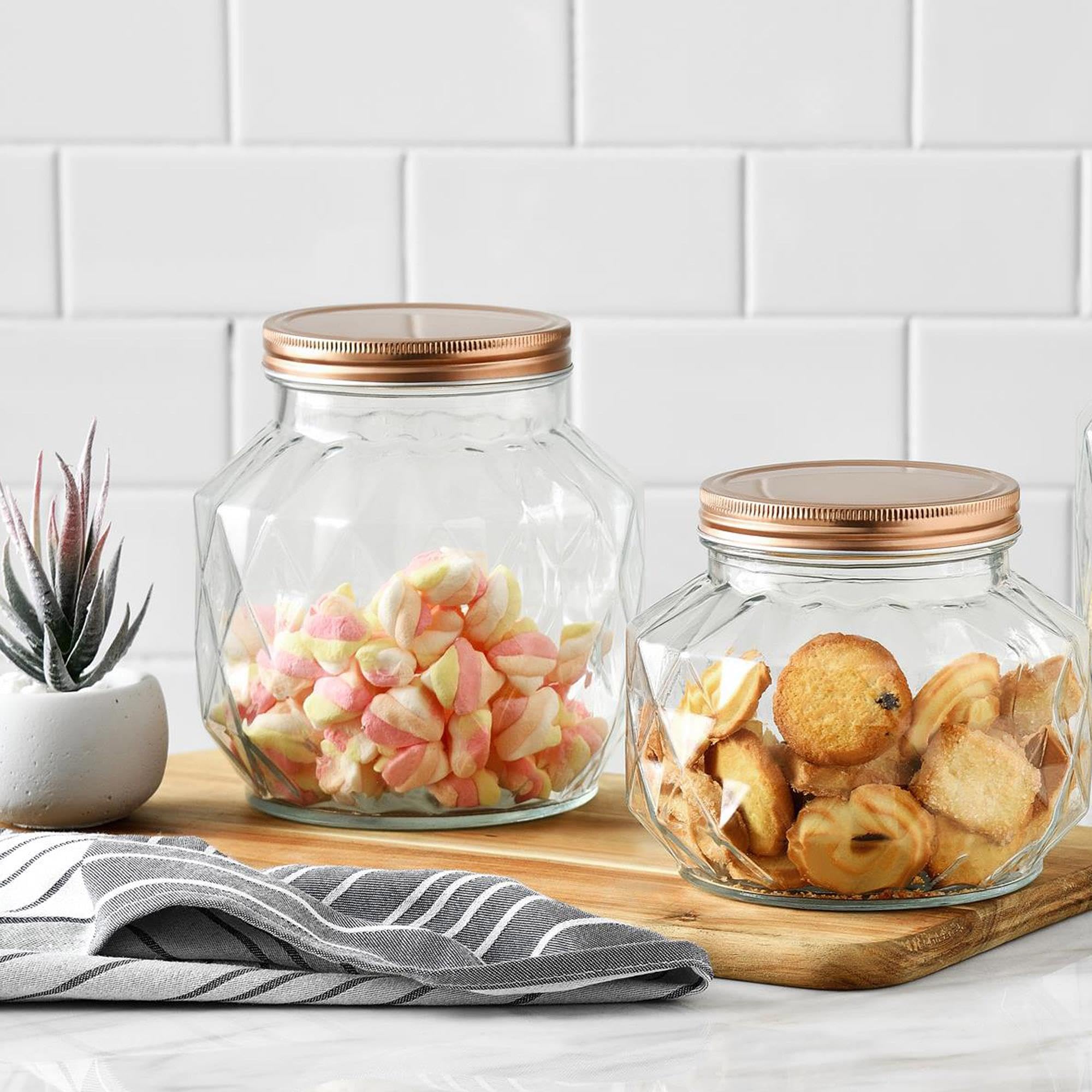 WELL HOME MOBILIARIO & DECORACIÓN Bote de Vidrio 2,2 L – Recipiente de Almacenaje para Cocina con Tapa, Ideal para Pasta, Cereales y Alimentos Secos - 4 unidades