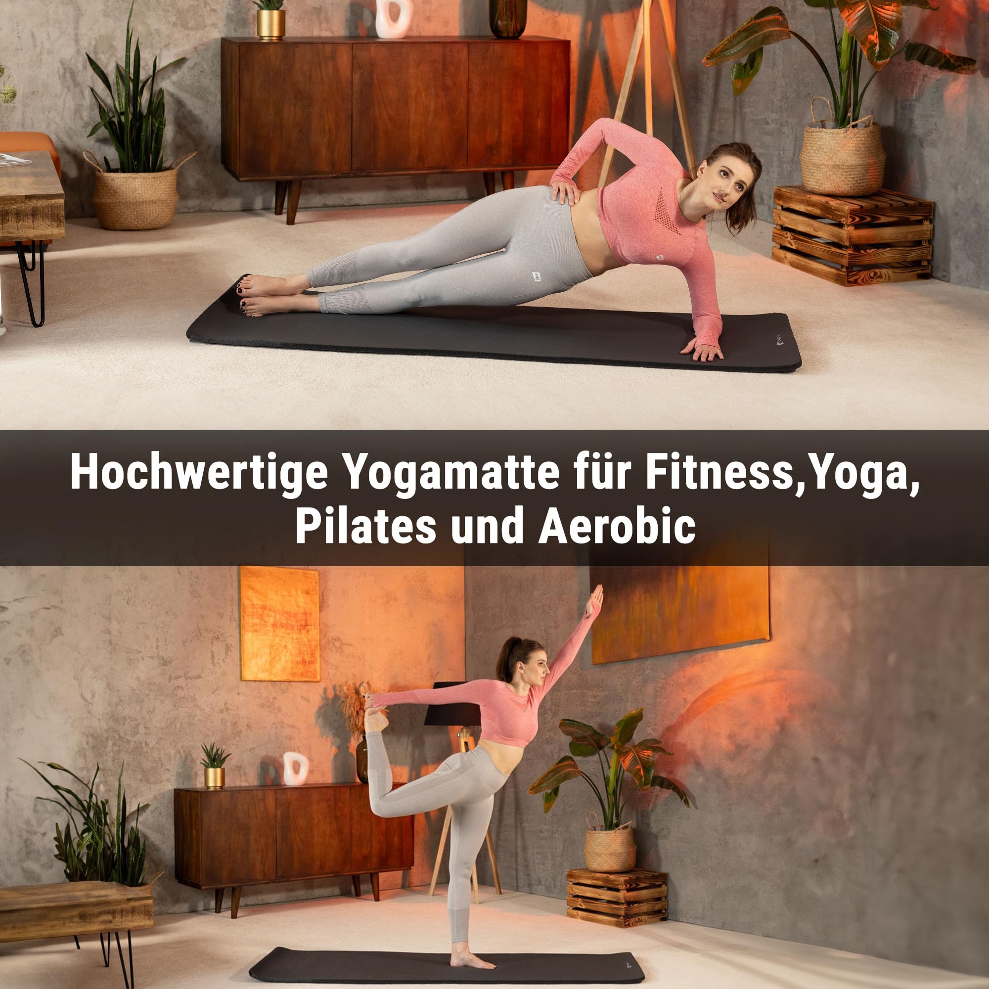 Hop-Sport Gymnastikmatte 190 x 60 cm x 2 cm, Sportmatte - gelenkschonend & rutschfest, Fitnessmatte aus NBR-Schaumstoff - extra-dick + Tragegurt