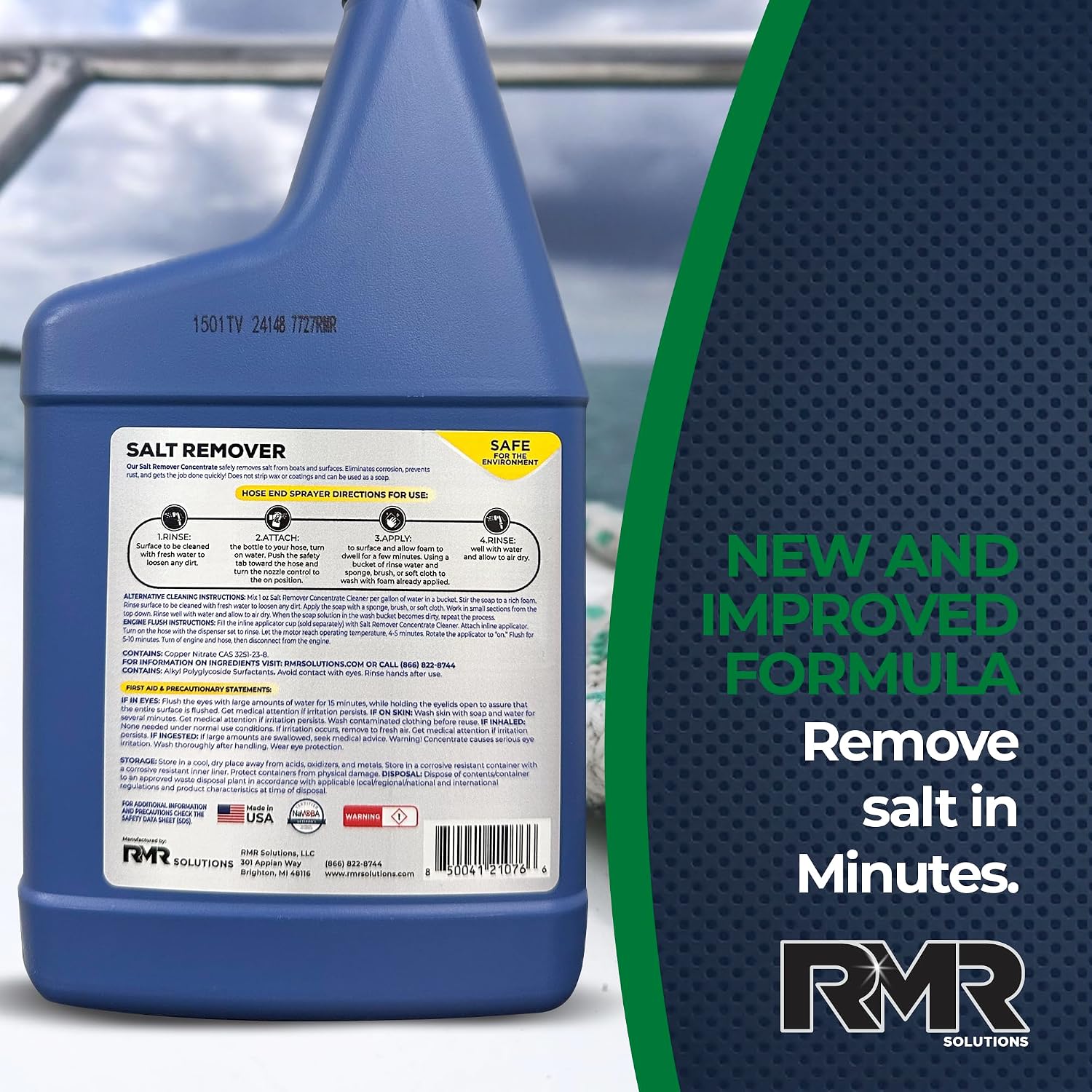 RMR Salt Remover Concentrate Cleaner, Salt & Rust Remover & Engine Flush for Boats, Trucks, & Vehicles, 32 Ounce Bottle With Hose-End Adapter