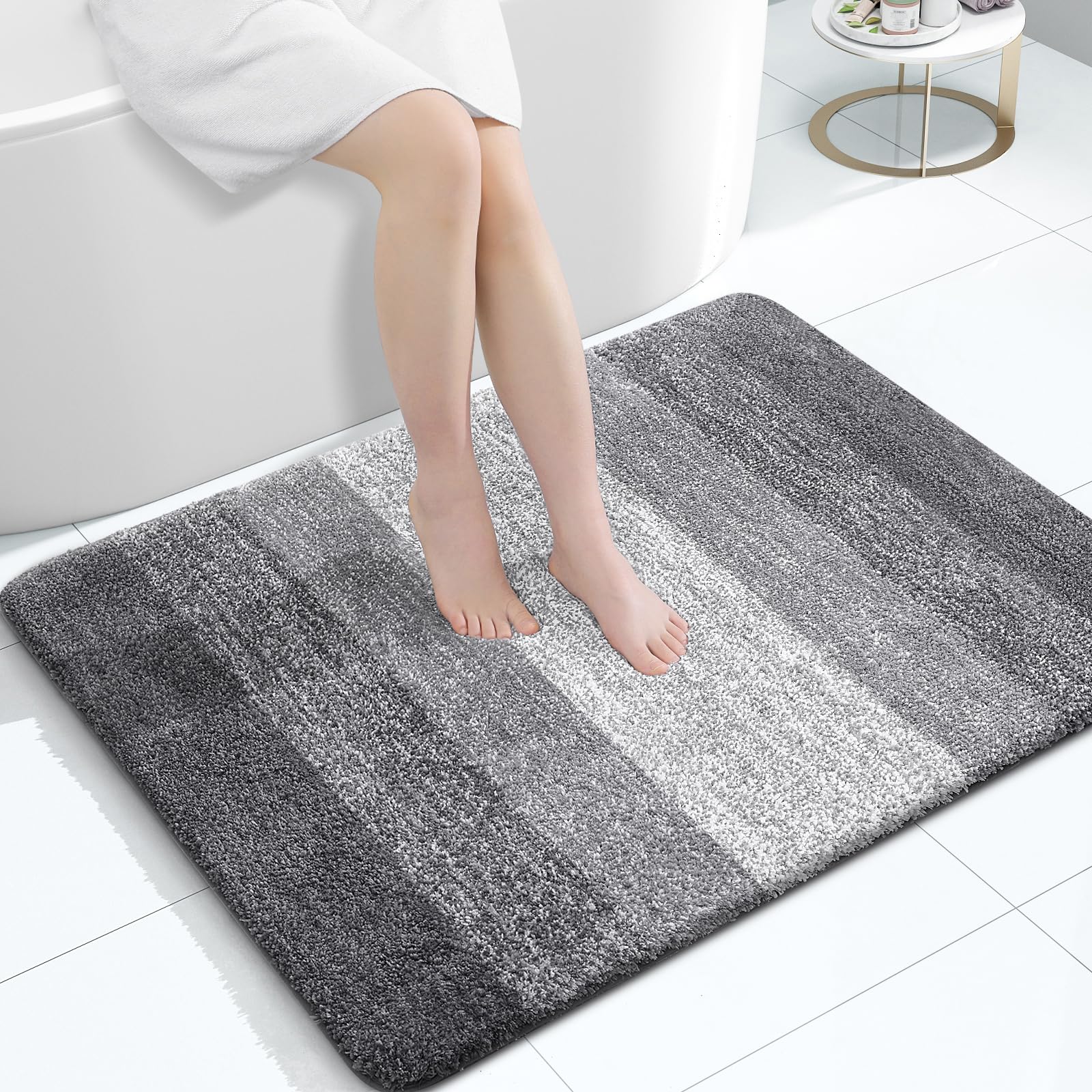 OLANLY Bathroom Rugs Mat 40x32, Extra Soft Absorbent Microfiber Bath Rugs, Rubber Backing, Quick Dry, Machine Washable Bath Mats for Bathroom Floor, Tub and Shower, Home Decor Accessories, GreyOEKO-TEX STANDARD 100