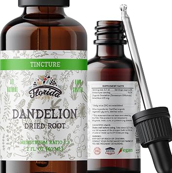 Dandelion Root Tincture Organic Dandelion Extract Taraxacum Officinale Health Supplement, Non-GMO in Cold-Pressed Organic Vegetable Glycerin 2 oz, 685 mg