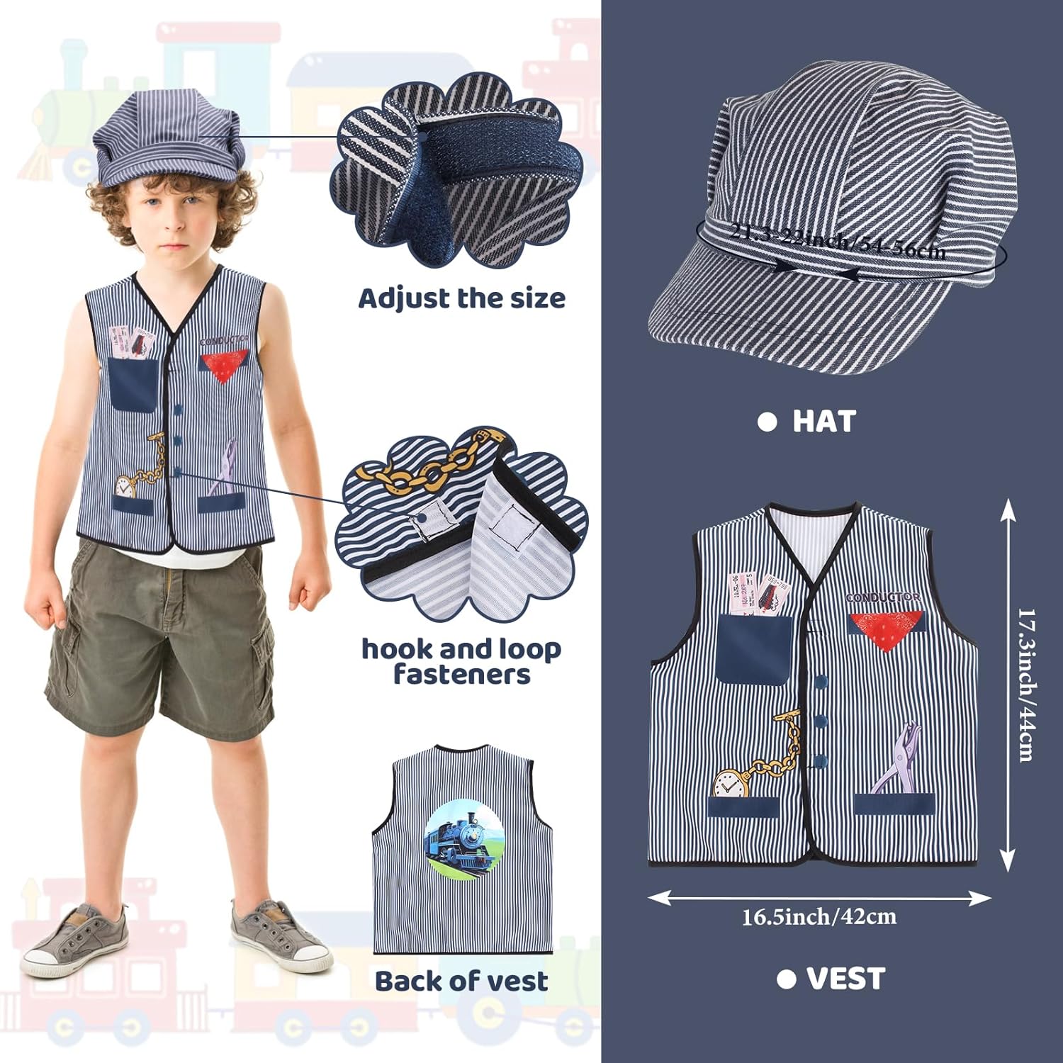 Kyson Kids Train Engineer Costume Train Conductor Dress Up Kit for Train Themed Birthday Party Halloween Dress Up Career Day