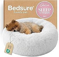 Vista 12 de Bedsure - Cama relajante para perro mediano, lavable, tipo dona, cama para gato, antideslizante, redonda, afelpada, mullida, de piel sintética