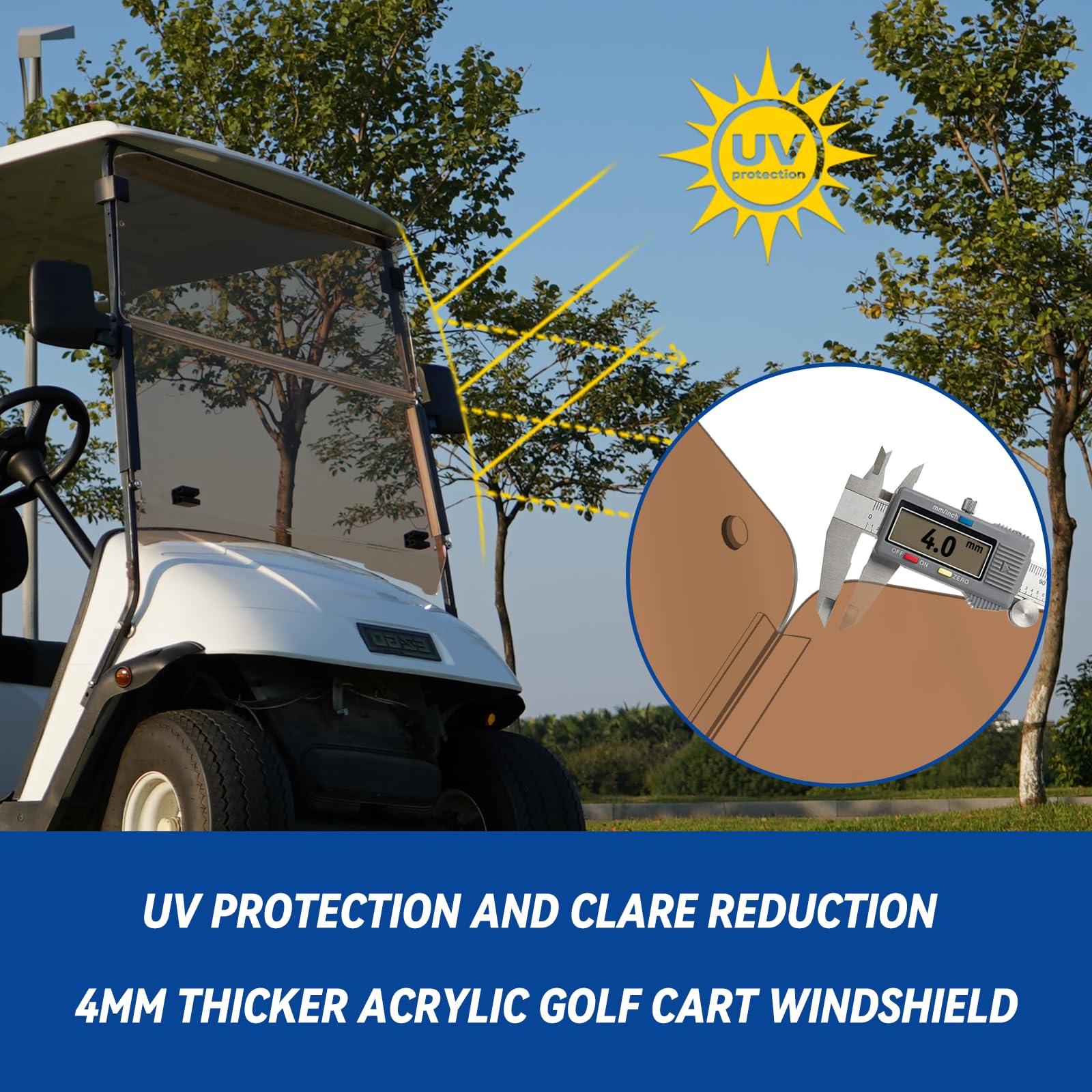 EZGO - Parabrisas para carrito de golf EZGO TXT 1995-2013 EZGO TXT y Medallist, plegable, protección UV y resistente a los golpes, acrílico transparente/tintado