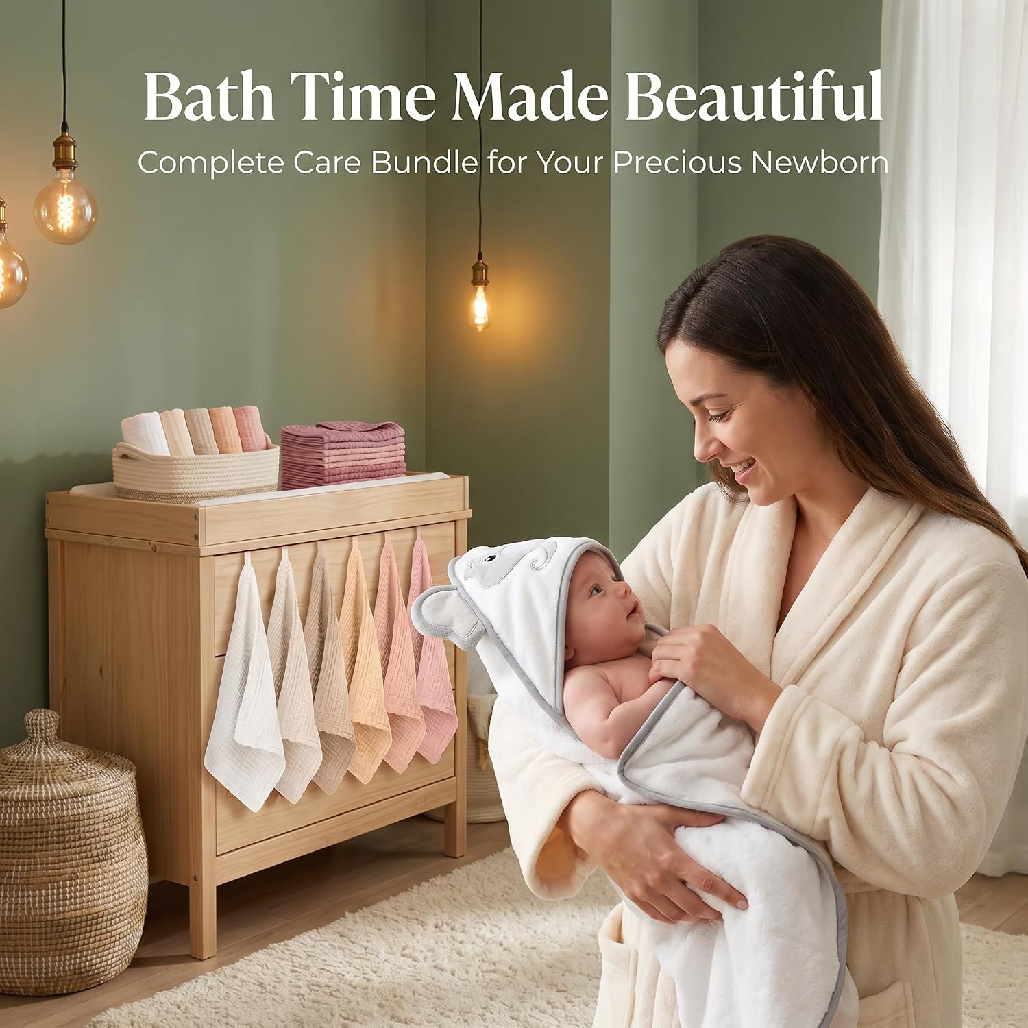 Grove Baby Essentials – 10pc Burp Cloths with 6pc Washcloth & Hooded Bath Towel