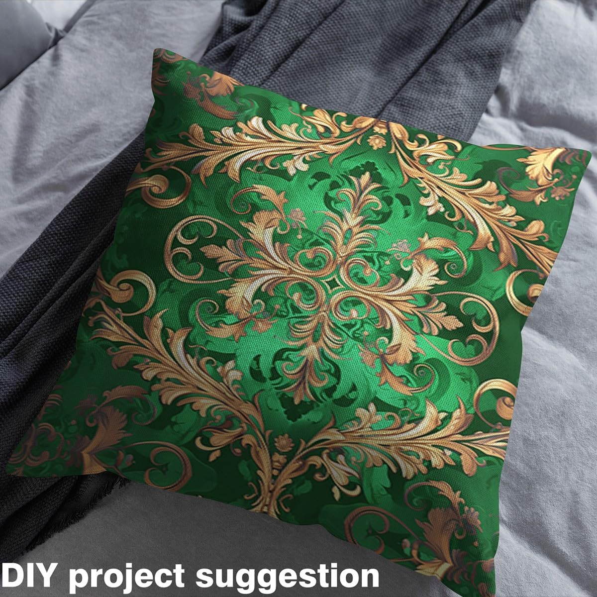 Erosebridal Golden Damask Fabric by The Yard - Vintage Florals Exotic Upholstery, Aztec Boho Waterproof Indoor Outdoor, Bohemian Retro Decorative - Golden Green, 3 Yards
