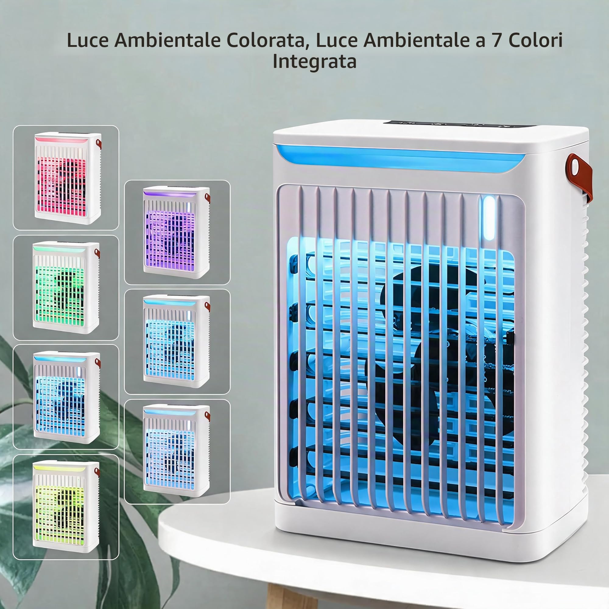Mini Condizionatore Portatili Senza Tubo Climatizzatore Portatile Ventola 'umidificatore con Serbatoio 680 Ml 2 Nebbie Fredde 5 velocità 2 Nebbie Fredde e 7 LED Nebulizzatore Condizionatore