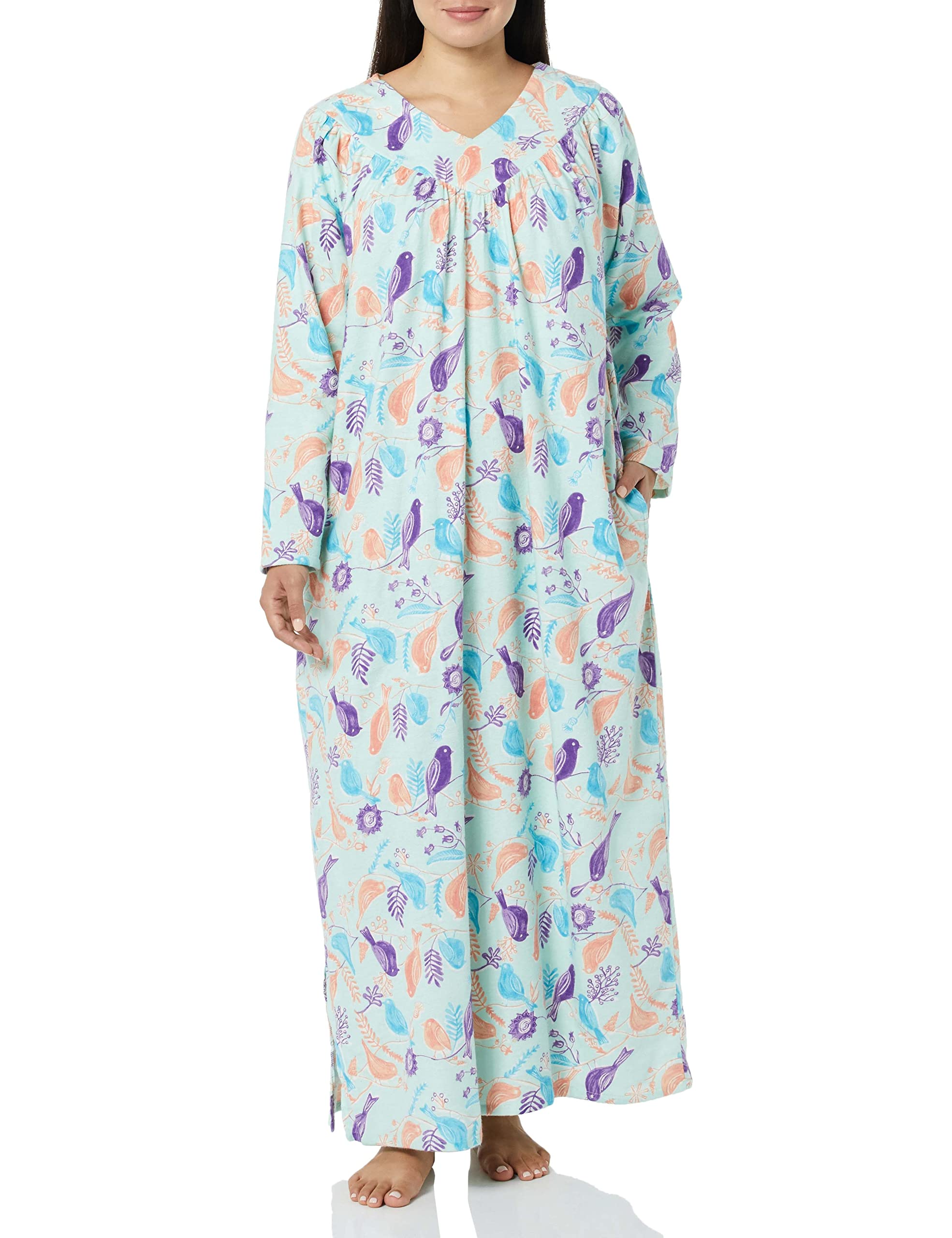 Camisón de franela de longitud completa para mujer, camisón ligero y cálido de algodón para dormir