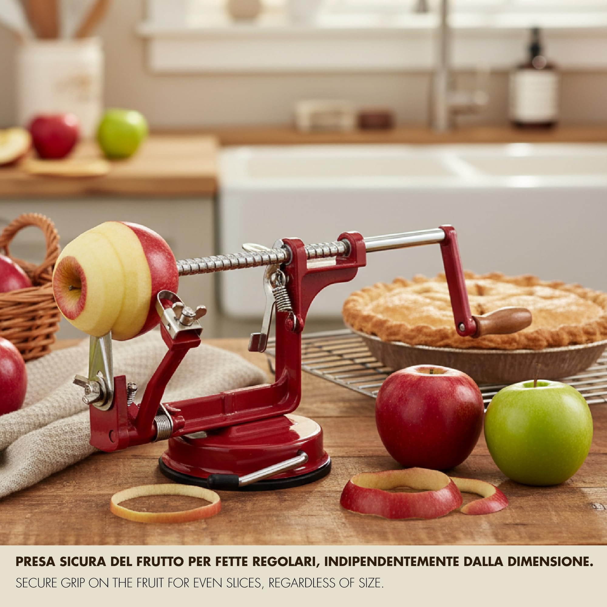 La Bonne Graine - Sbuccia Mele Manuale con Ventosa – Pela, Affetta e Toglie il Torsolo – Acciaio Inox – Stabile e Resistente – Accessorio Cucina
