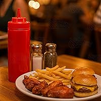 Vista 5 de [Paquete de 24] Botellas de plástico rojo de 24 onzas para condimentos, salsas, aderezos, artes y manualidades, salsa de tomate, mostaza, aceite