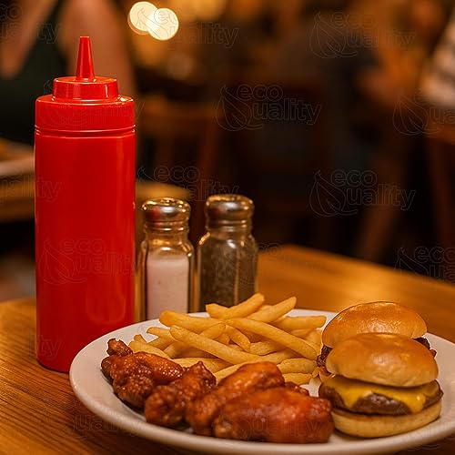 Miniatura 5 de Paquete de 24 Botellas de plástico rojo de 24 onzas para condimentos, salsas, aderezos, artes y manualidades, salsa de tomate, mostaza, aceite,