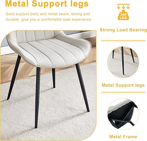 Miniatura 5 de Juego de 4 sillas de comedor de piel sintética, modernas sillas de comedor con respaldo de asiento acolchado + patas de metal, sillas tapizadas para