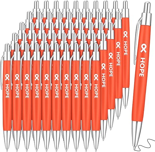 Miniatura 7 de 50 bolígrafos de cáncer de mama a granel, color rosa, morado, naranja, con cinta, bolígrafo de concienciación, pulseras antiviolencia,