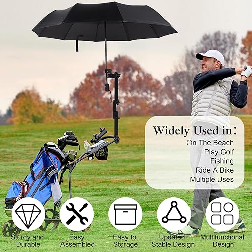 Miniatura 6 de 2 paraguas de playa con abrazadera universal ajustable UPF 50+ apertura y cierre automático resistente al viento paraguas de golf portátil para