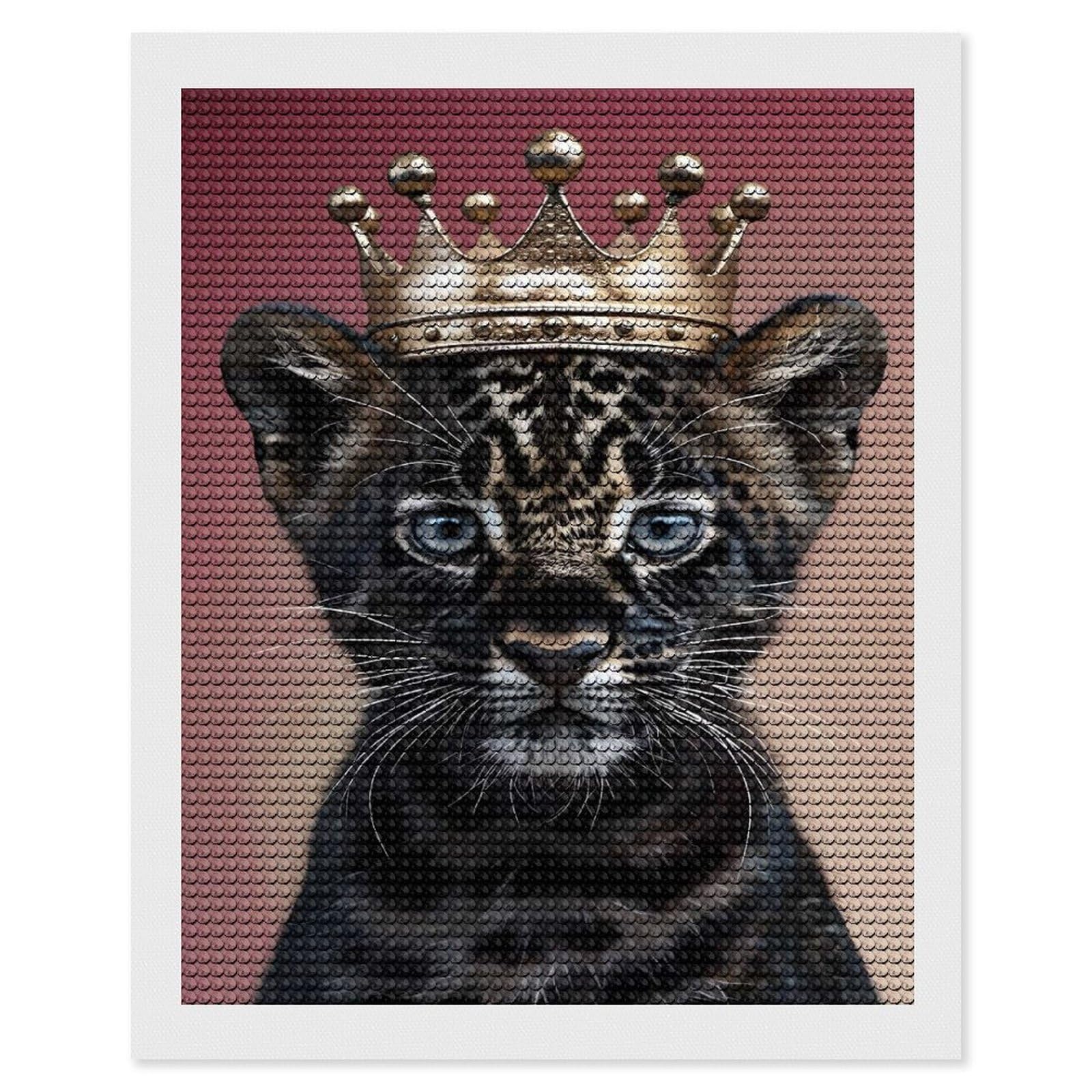 Junmoney Leopard Cub King Diamond Painting Set 16"x20", Neat Printed Canvas, with Tool Kit, Bedroom Decor, Gift Idea, Complete Accessories