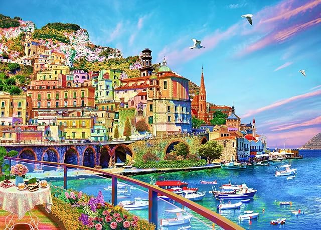 HUADADA Jigsaw Puzzles 1000 Pieces for Adults | Seaside Town | 1000 Piece Puzzle Educational Games Home Decoration Puzzle.