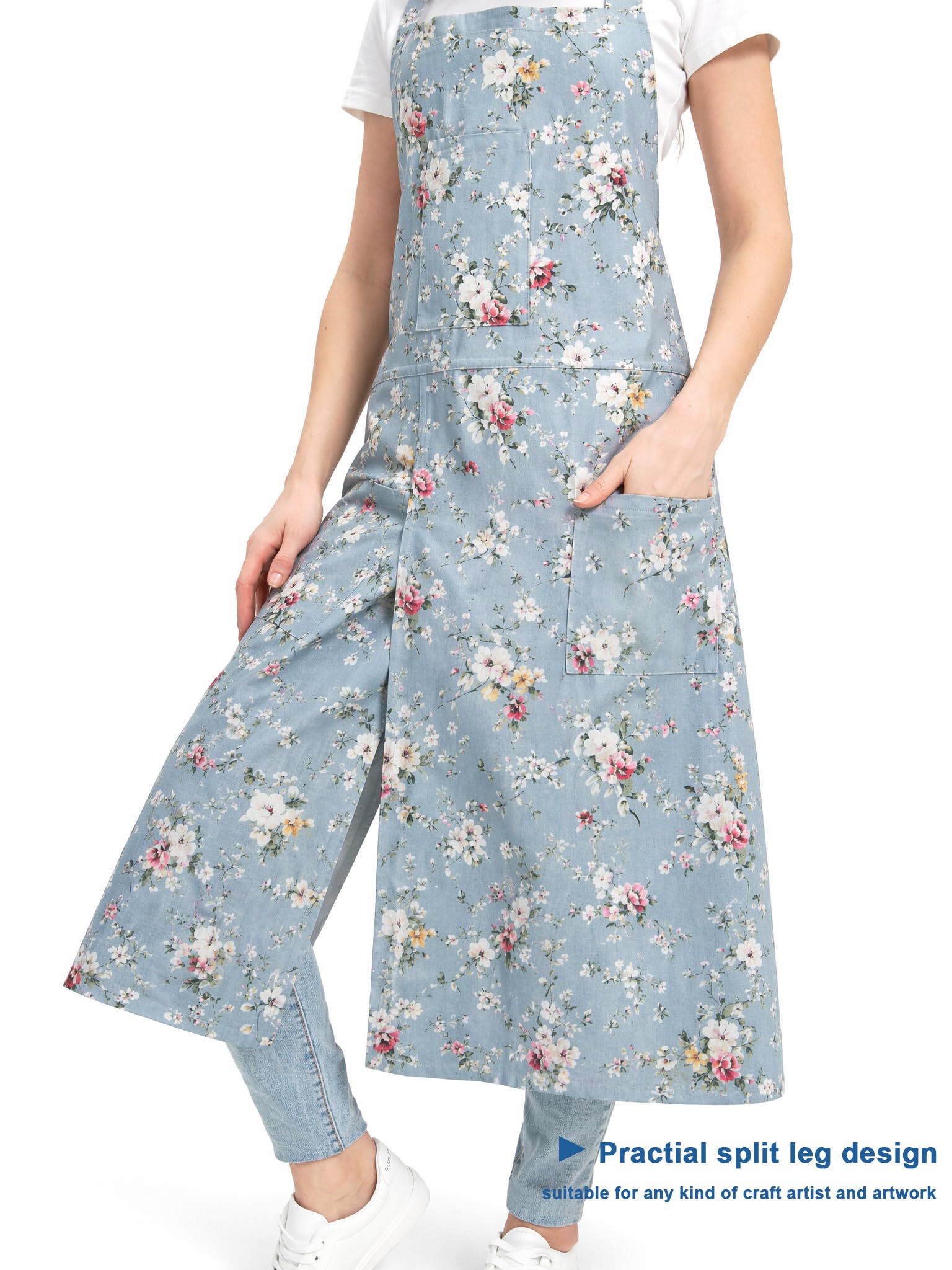 Molaxhome Split Pottery Apron with 3 Pockets Unisex with Adjustable Strap, Bluerose - Image 7