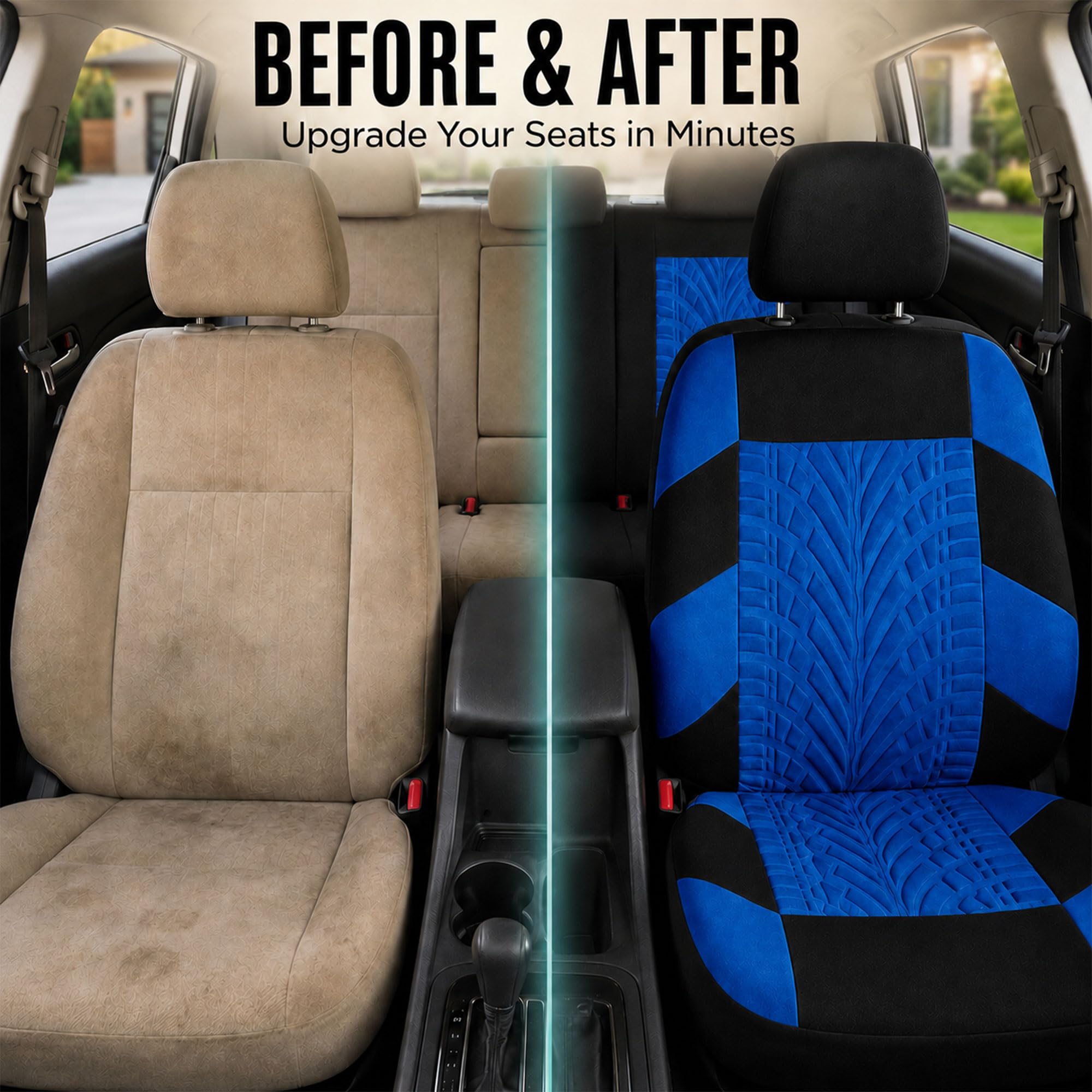 FH GROUP Ensemble Complet de Housses de siège de Voiture en Tissu de qualité supérieure – Ajustement Universel – Housses de siège Avant à Dossier Bas – Compatibles avec Les airbags – Housses de siège