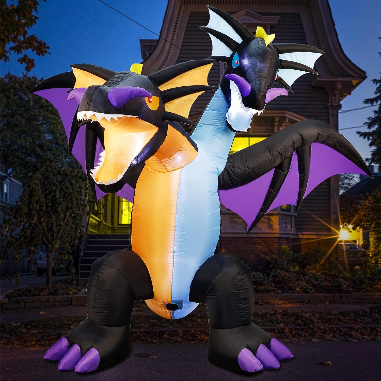 ATDAWN 7 FT Inflatable Halloween Decorations Inflatables Dragon, Two-Headed Blow Up Dragon with Wings for Halloween Yard Decor Indoor Outdoor Yard Lawn Decorations