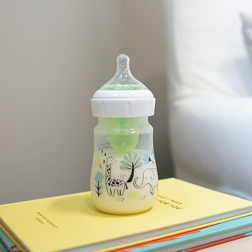 Miniatura 10 de Dr. Brown's Biberones anticólicos Options+ de cuello ancho Edición de diseñador, Decos de la jungla, 150 ml/5 oz, tetina nivel 1, 0m+, paquete de 2