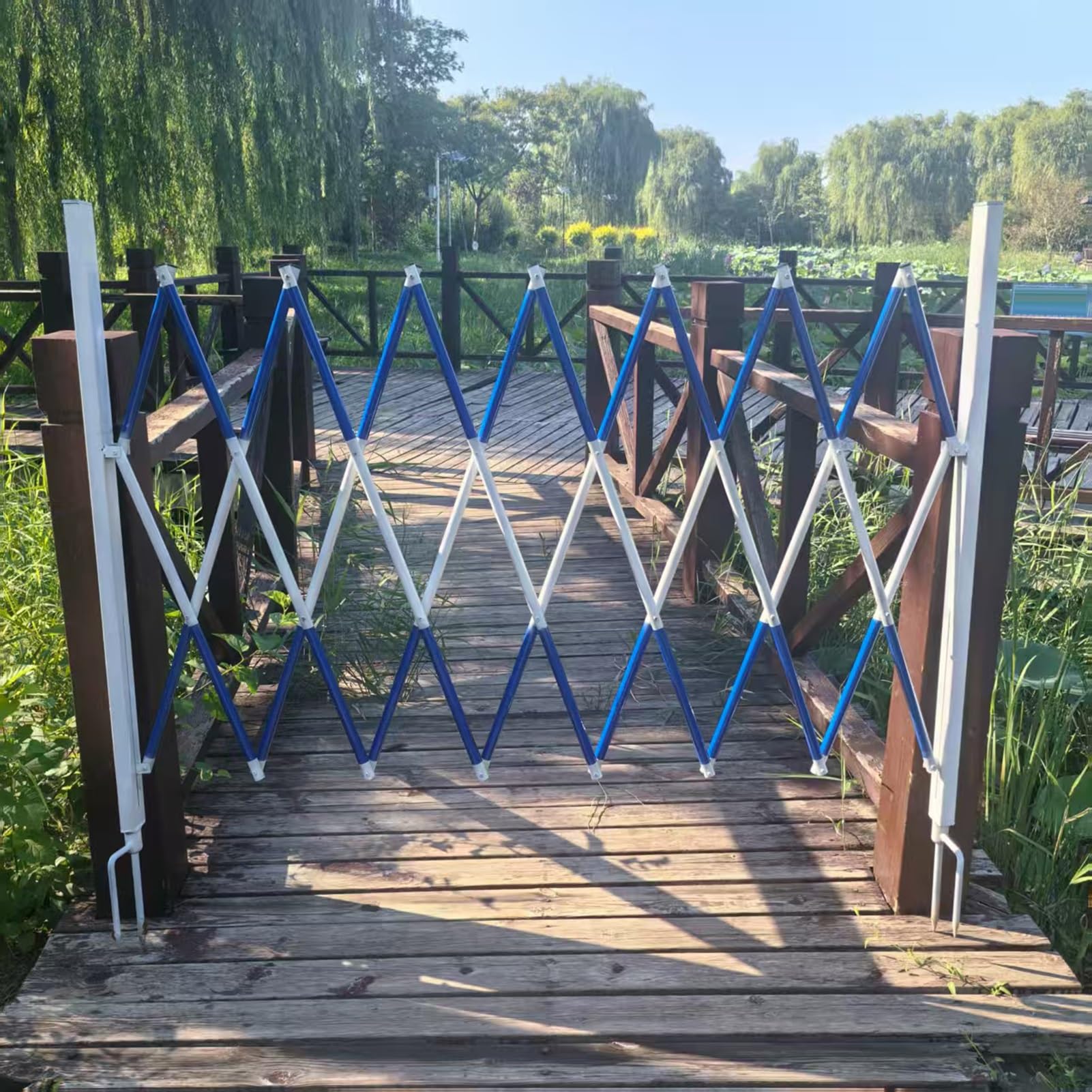 Rozszerzalna składana metalowa kratka barykady - chowana bramka bezpieczeństwa, bariera nożycowa do użytku na zewnątrz, ogrodzenie ogrodowe, 100 x 350 cm - przenośna