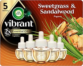 Plug In Scented Oil Refills, Sweetgrass + Sandalwood, Air Fresheners for Home Long Lasting, Room Fresheners,Air Freshener Plug In, Essential Oils, Home Essentials for Small&Large Spaces,5 ct