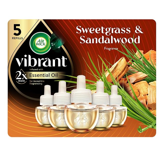 Air Wick Plug In Scented Oil Refills Sweetgrass Sandalwood Air Fresheners for Home Long Lasting Room Fresheners Air