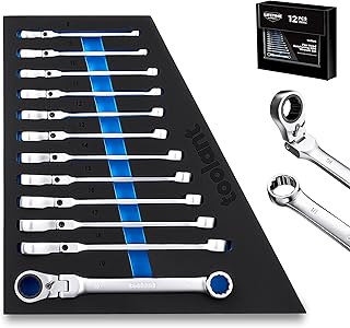 toolant 12pcs Ratcheting Wrench Set, Flex Head &amp; Offset Head Double Box-End Ratcheting Wrench Set, 8-19mm Metric Set, 90-T...