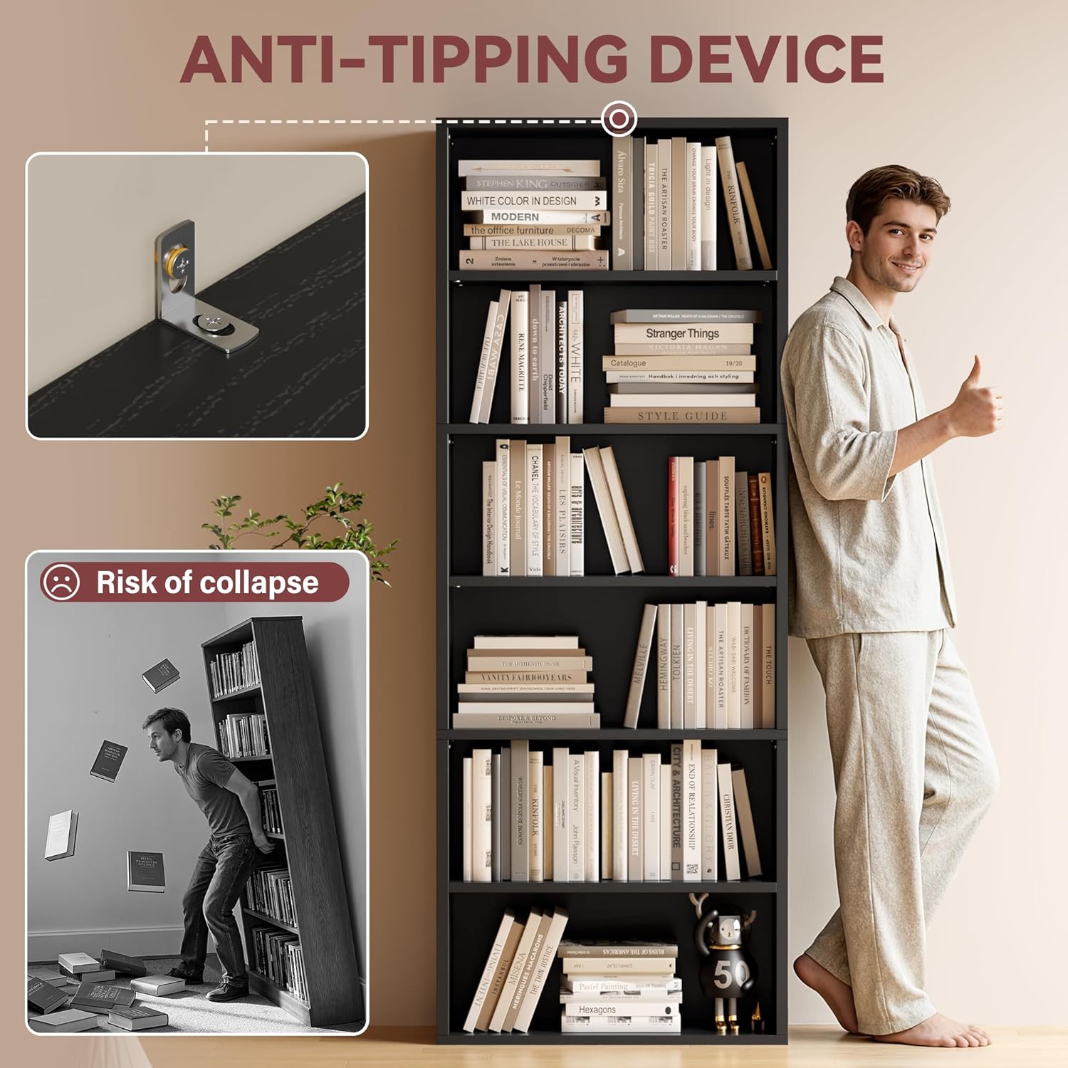 YESHOMY Industrial 6 Tier Bookcase, 71" Tall Black Bookshelves Open Frame, Basic Floor Standing Bookcases & Bookshelf for Home Office, Living Room, Bed Room