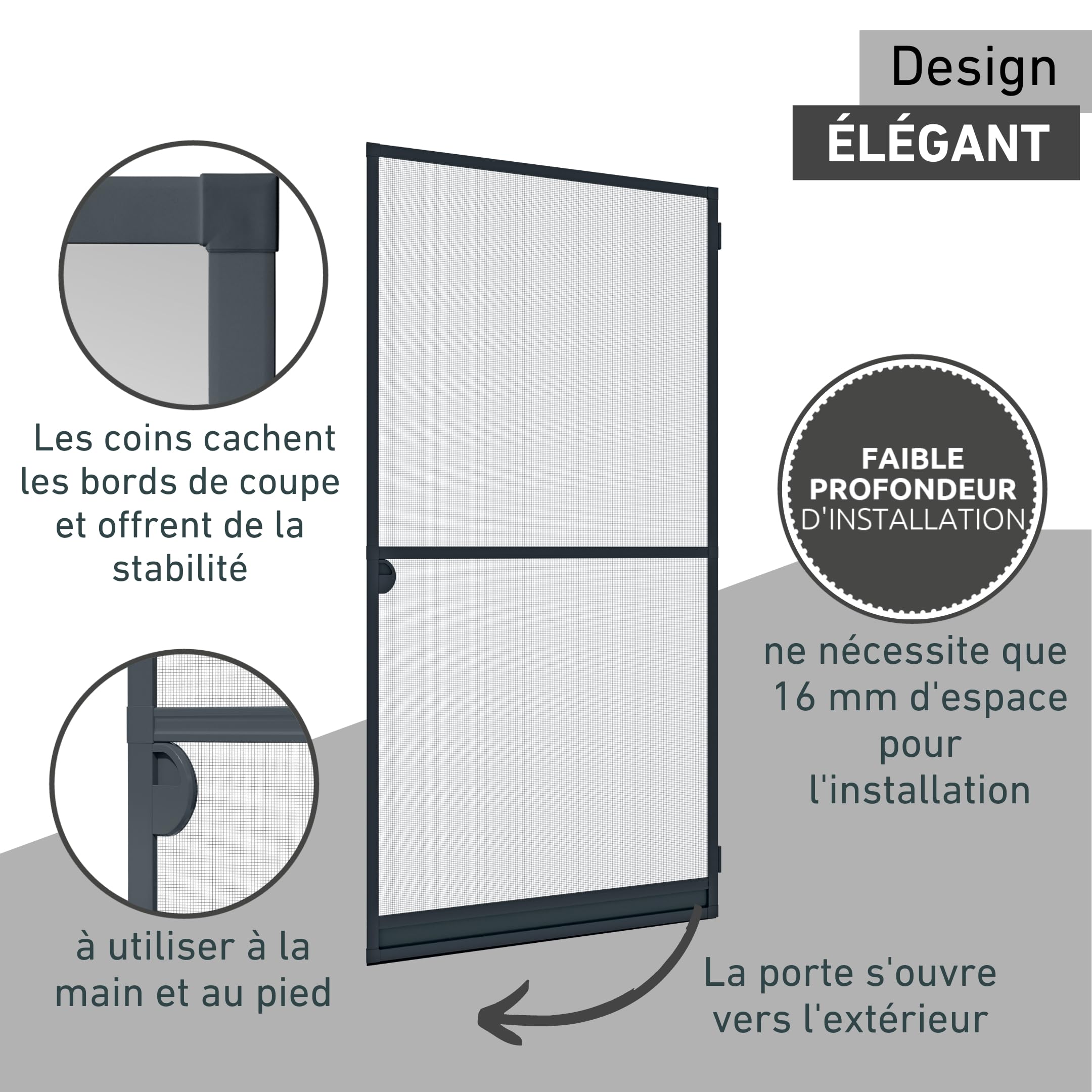 Windhager Moustiquaire de Porte Expert Cadre tendeur, Cadre pour Portes Battantes, 100 x 210 cm, anthracite, 03903