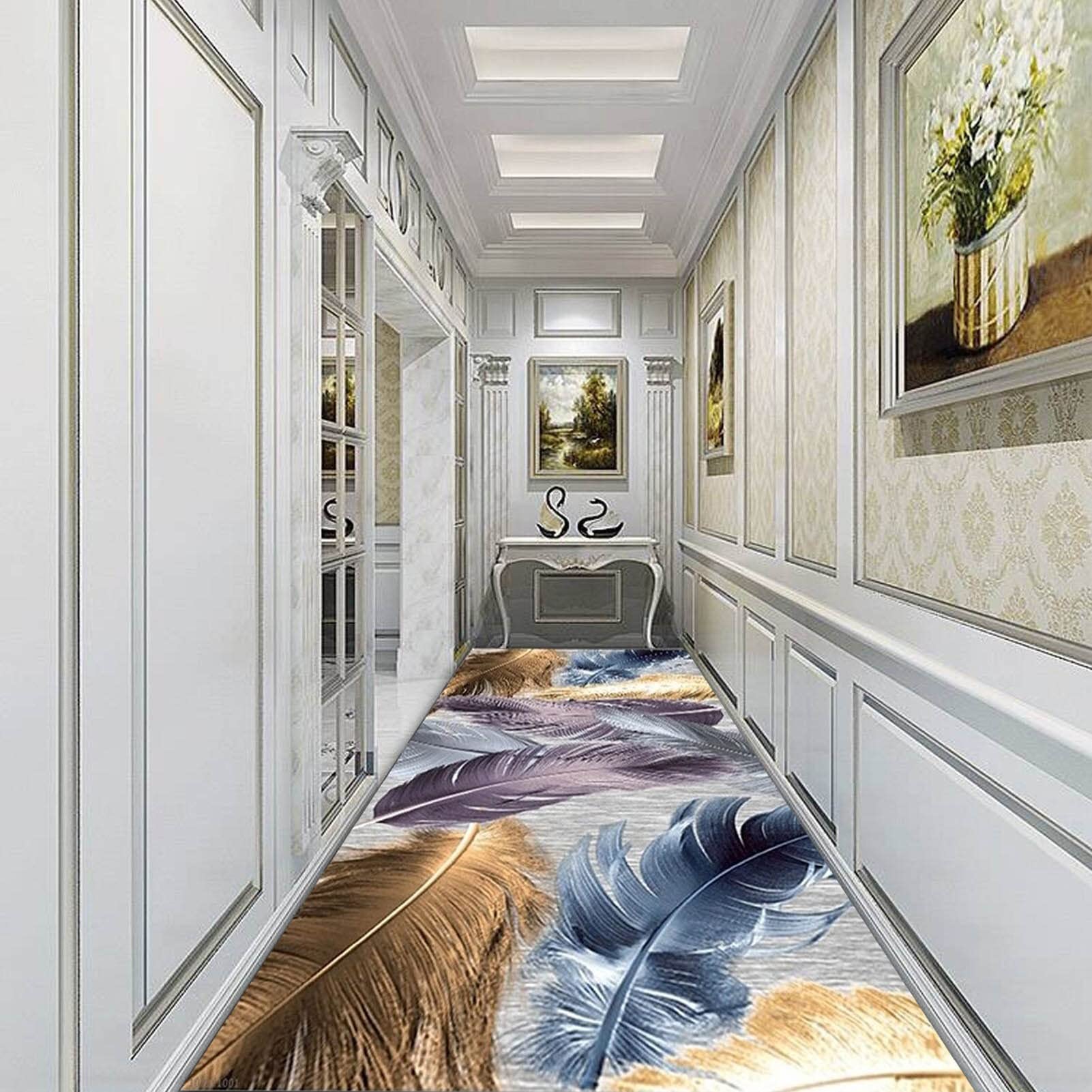 Tappeto Runner Per Corridoio Con Piume Colorate - Lunghezza Personalizzabile (100 Cm A 6 Metri) - Antiscivolo E Morbido