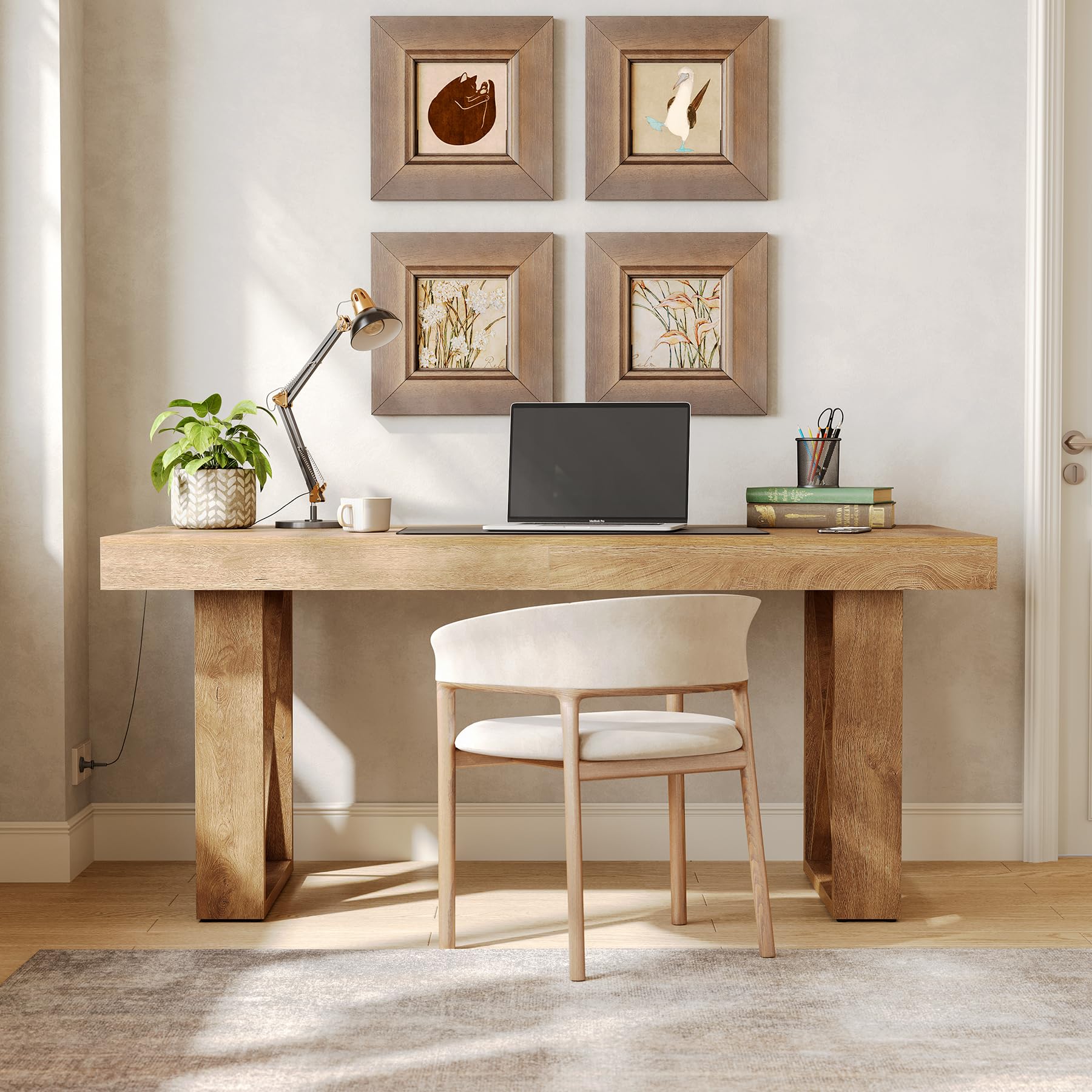 Tribesigns Bureau D'ordinateur, 160 × 80 × 75 cm, Design Épais et Simple, Bureau Gaming, Table d’étude pour la Maison - Étude, Jeu, Rédaction, Brun Jaunâtre