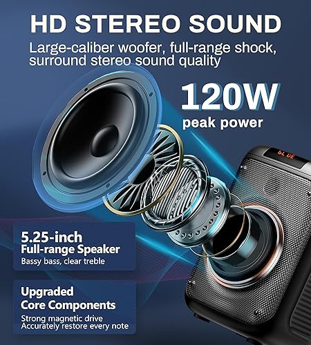 Miniatura 2 de Máquina de karaoke para adultos con 2 micrófonos inalámbricos UHF, altavoz portátil Bluetooth de 120 W con luces de fiesta, efectos de eco, sonido