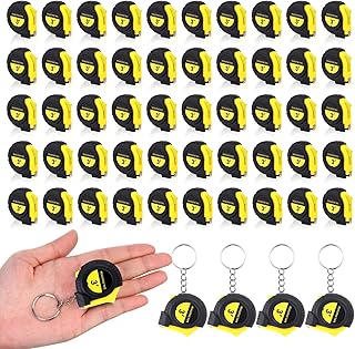 50 Pieces Mini Measuring Tape 3 FT Retractable Key Chain Tape Measure Easy Read Measuring Tape Bulk Set Small Measurement Tape with Pause Buttons for Engineer, Autowind and Lock, Yellow