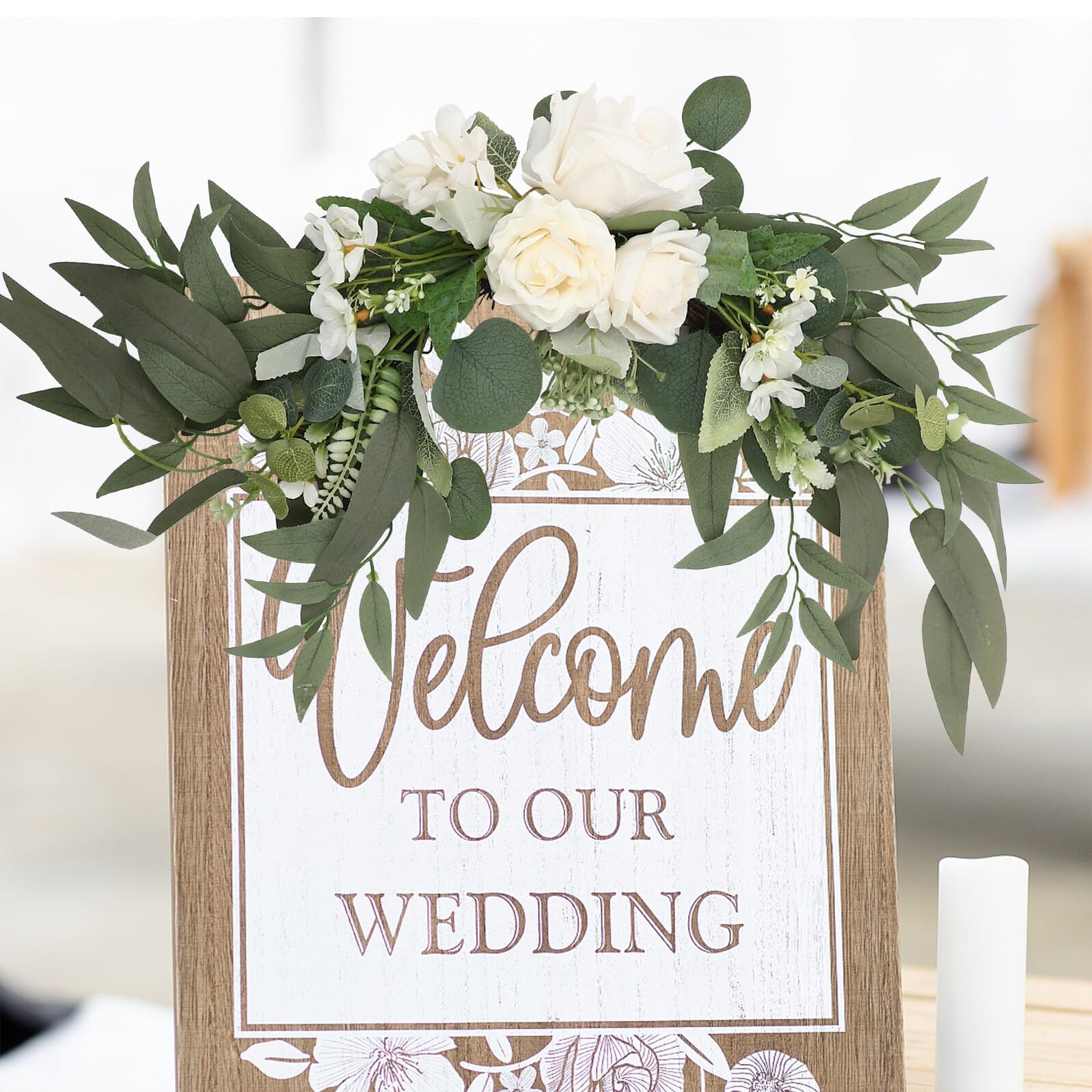 TOYANDONA Künstliche Rosenblumengirlande mit Grünen Blättern Wasserfeste Willkommensschilder Blumendekoration für Hochzeitsbögen und Selbstgemacht Romantik