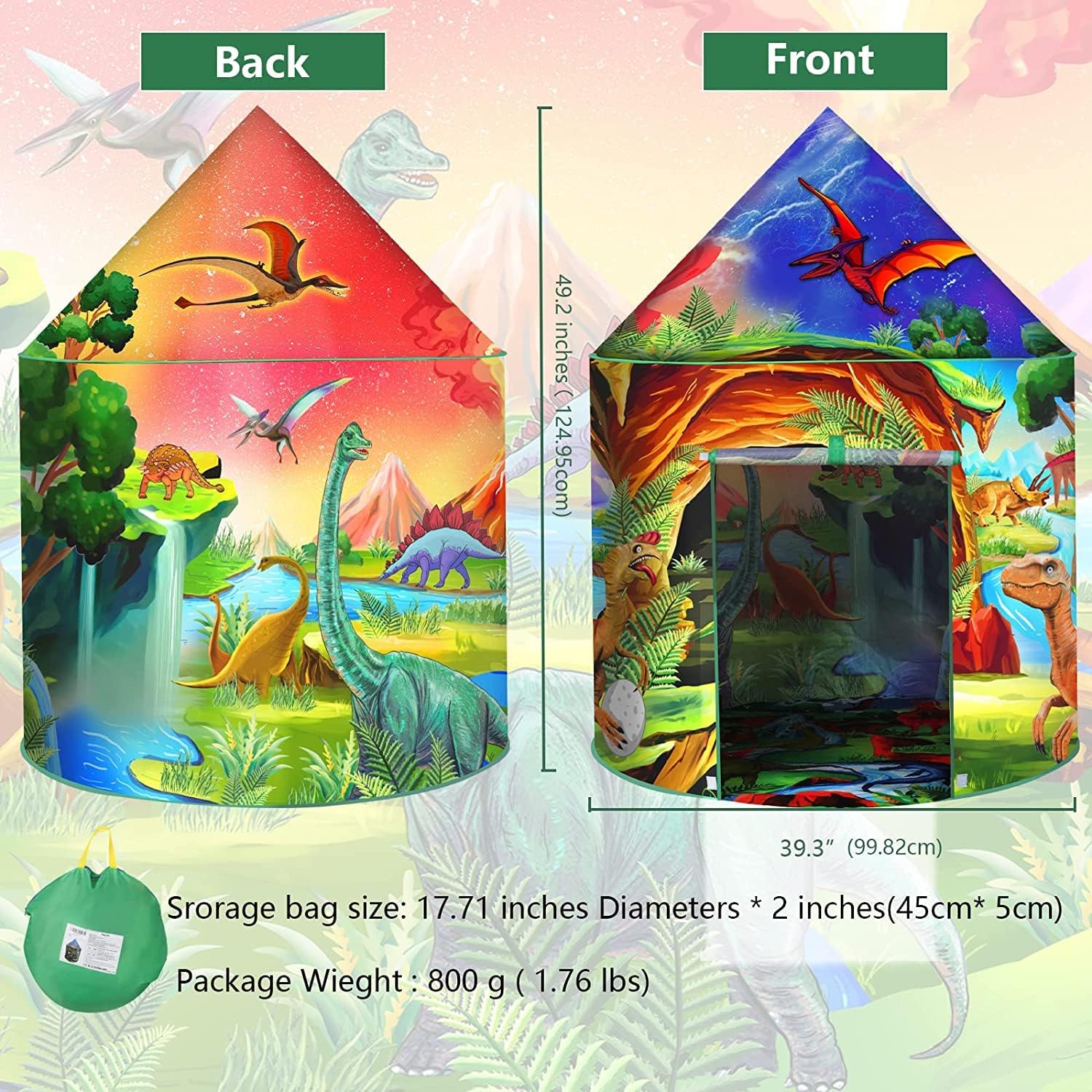 Dinosaur Play Tent for Kids Boys Girls Indoor Outdoor Foldable Pop Up Wendy Playhouse with Portable Bag and Dinosaur Stickers Toys Party Birthday Game Kid Tents for Children Toddler Baby - Image 5