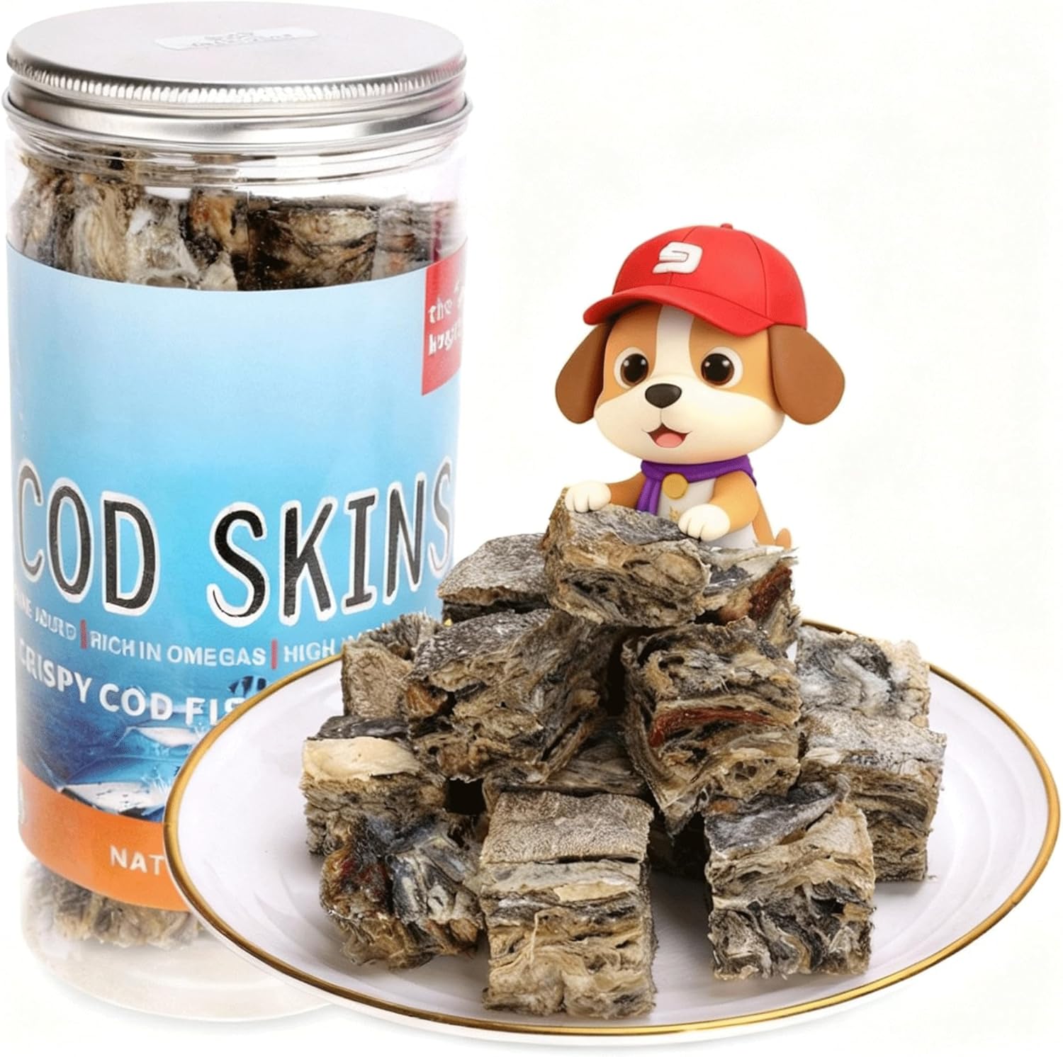 Natural Cod Skins for Dogs - Single Ingredient Dog Treats, Grain Free & Hypoallergenic - Dental Chews for Teeth Cleaning & Fresh Breath - Rich in Omega-3 for Skin & Coat Health (Cube 5.5 oz)
