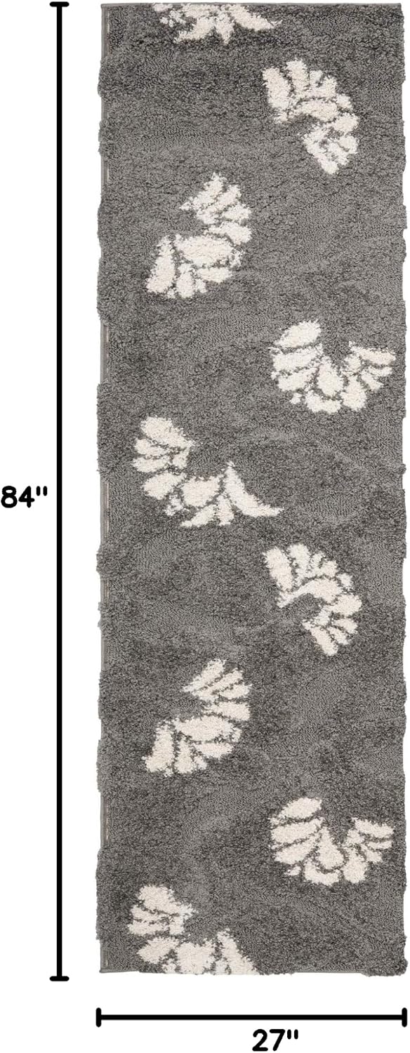 SAFAVIEH Florida Shag Collection Runner Rug - 2'3" x 7', Grey & Beige, Floral Design, Non-Shedding & Easy Care, 1.2-inch Thick Ideal for High Traffic Areas in Living Room, Bedroom (SG459-8013)