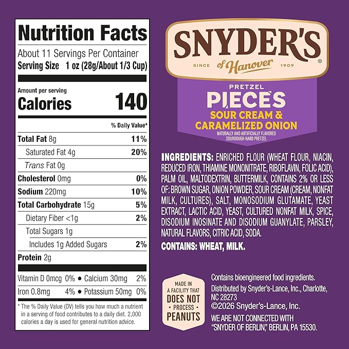 Pretzels Snyder's of Hanover Sour Cream & Caramelized Onion, 11.25 Oz miniatura 2