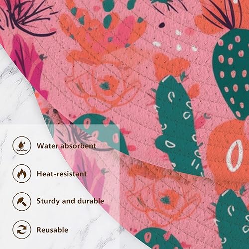 Miniatura 3 de 3 Pcs Trivet Tripod Colorful Cactus Plant Illustration for Hot Pots and Pans 15in Cotton Thread Weave Absorb Water Pot Pads for Cooking Pot Kitchen